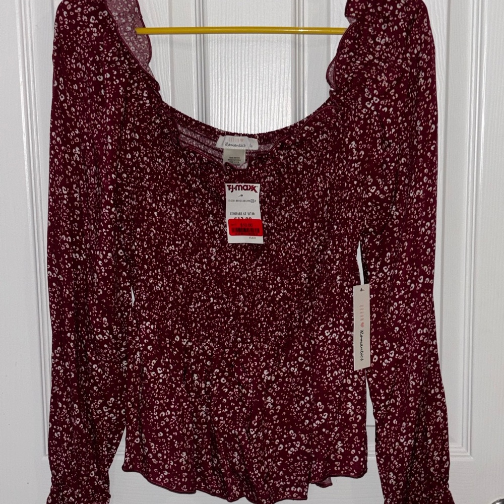 URBAN Romantics Red Smocked Ruffled Blouse